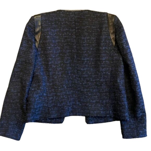Sandro Paris Wool & Leather Blue Marine Black Knit Jacket w/ Chain Size 36 /US 4 - Picture 2 of 8